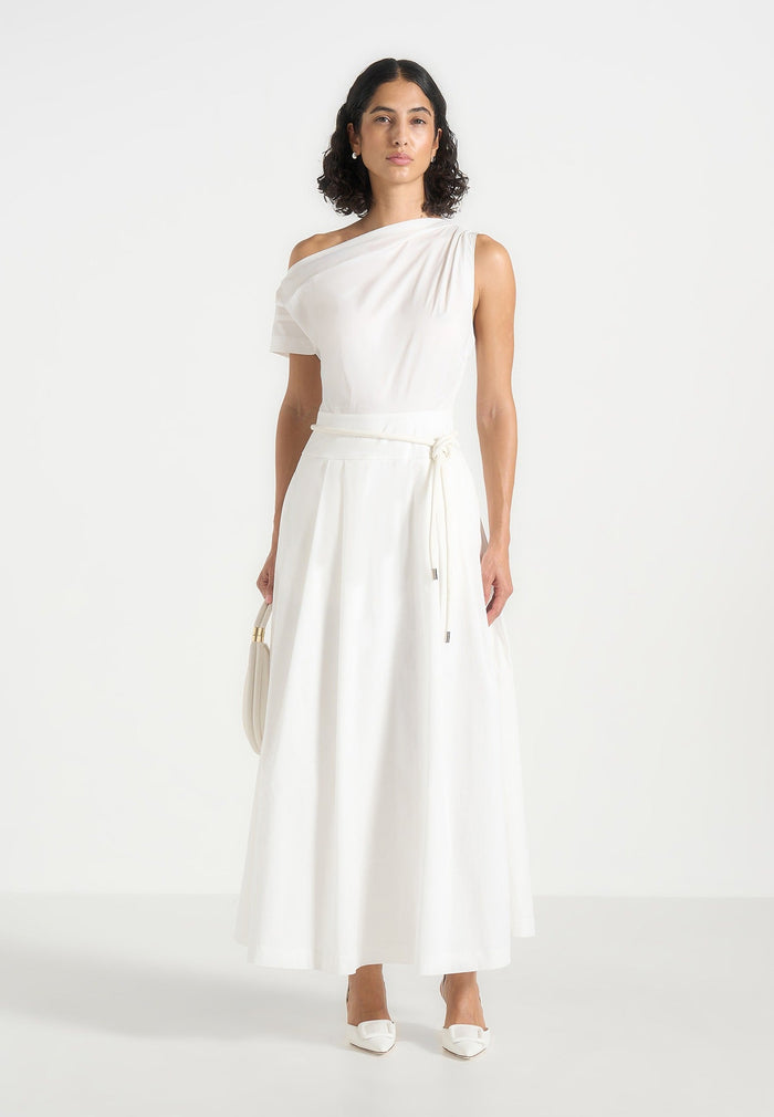 Yara - Asym Tie-Waist Cotton Midi Dress - White