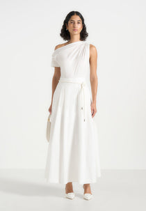 Yara - Asym Tie-Waist Cotton Midi Dress - White