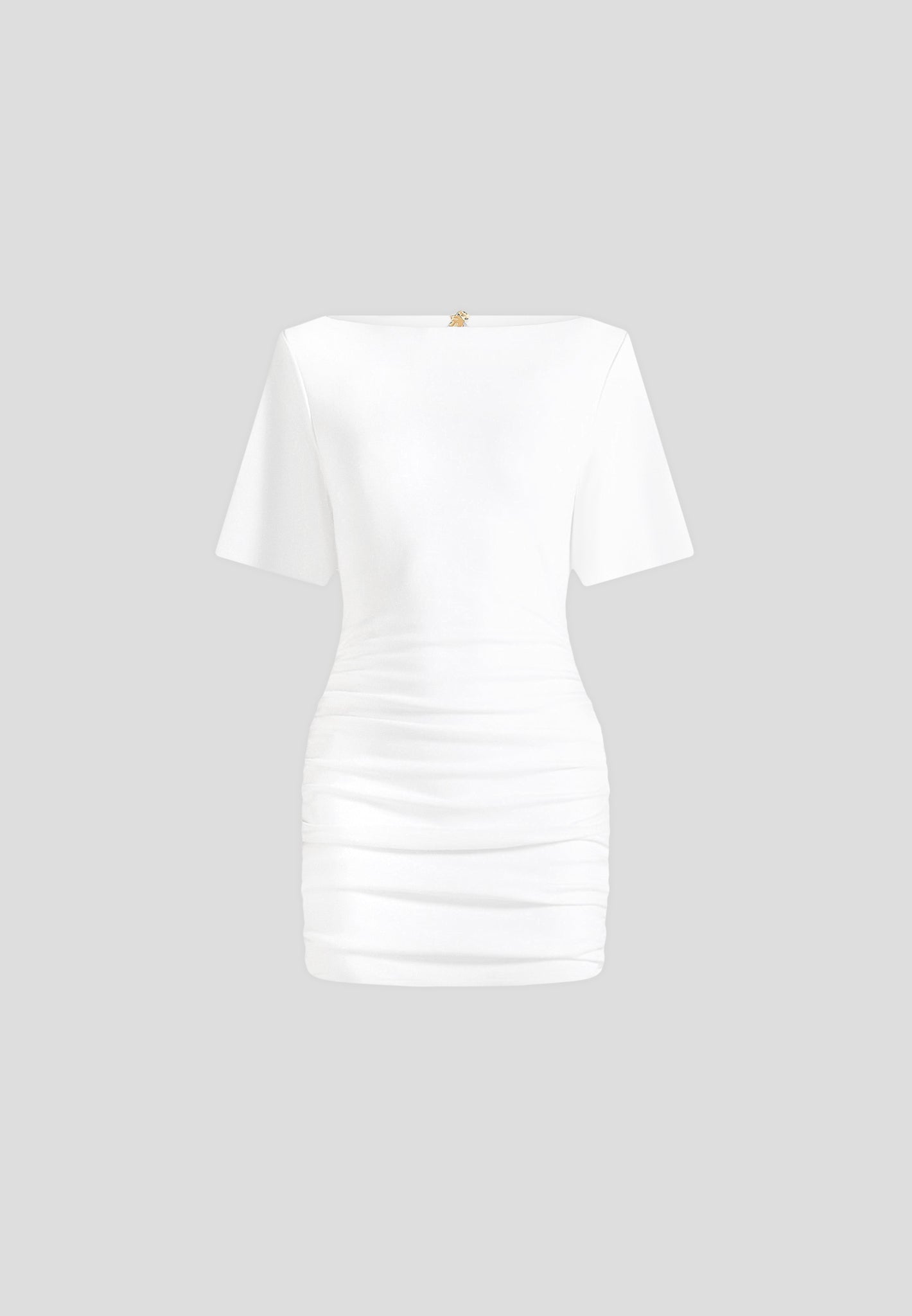 Summer - Ruched Open-Back Cotton T-Shirt Mini Dress - White