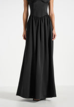 Sia - Off-Shoulder Satin Corset Maxi Dress - Black