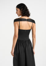 Sia - Off-Shoulder Satin Corset Maxi Dress - Black