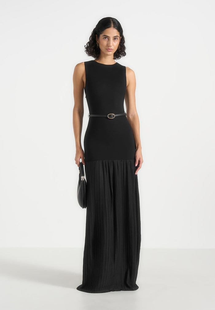 emma-crew-neck-belted-pleated-maxi-dress-black
