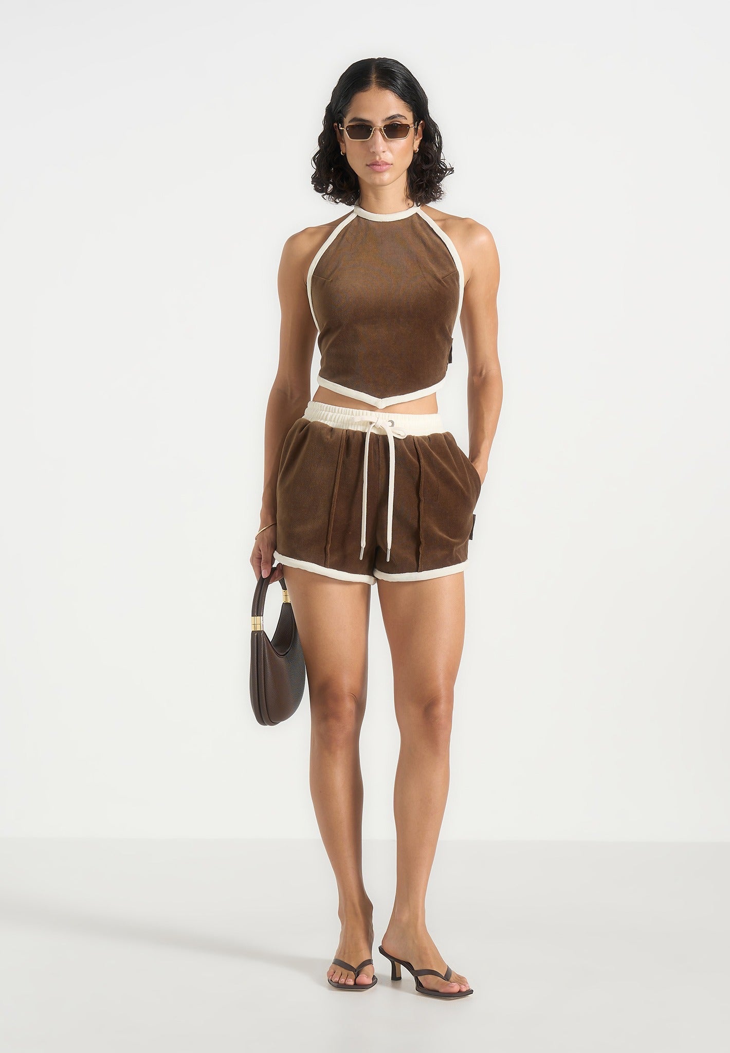 delina-velour-mini-short-brown