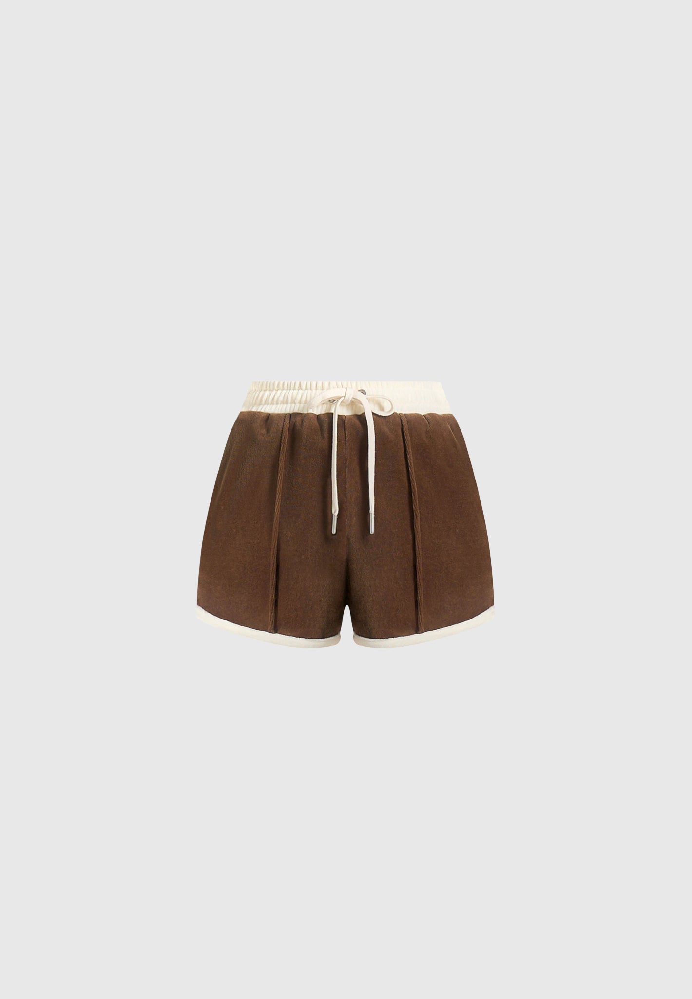 Delina - Contrast Velour Mini Shorts - Brown