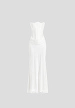 Corina - Satin Corset Cowl Lace Maxi Dress - White