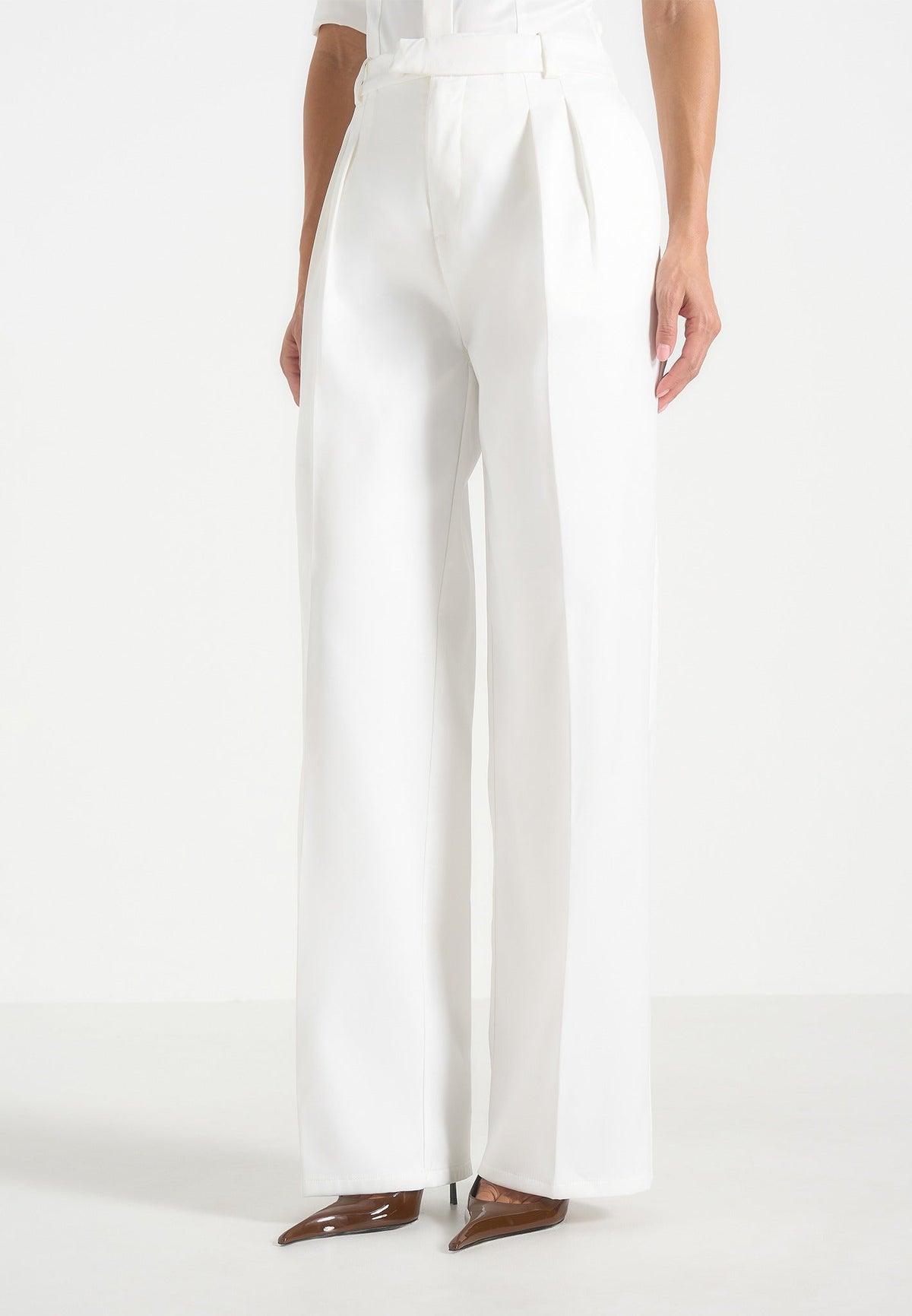 Julie - Satin Twin Pleat Pants - White