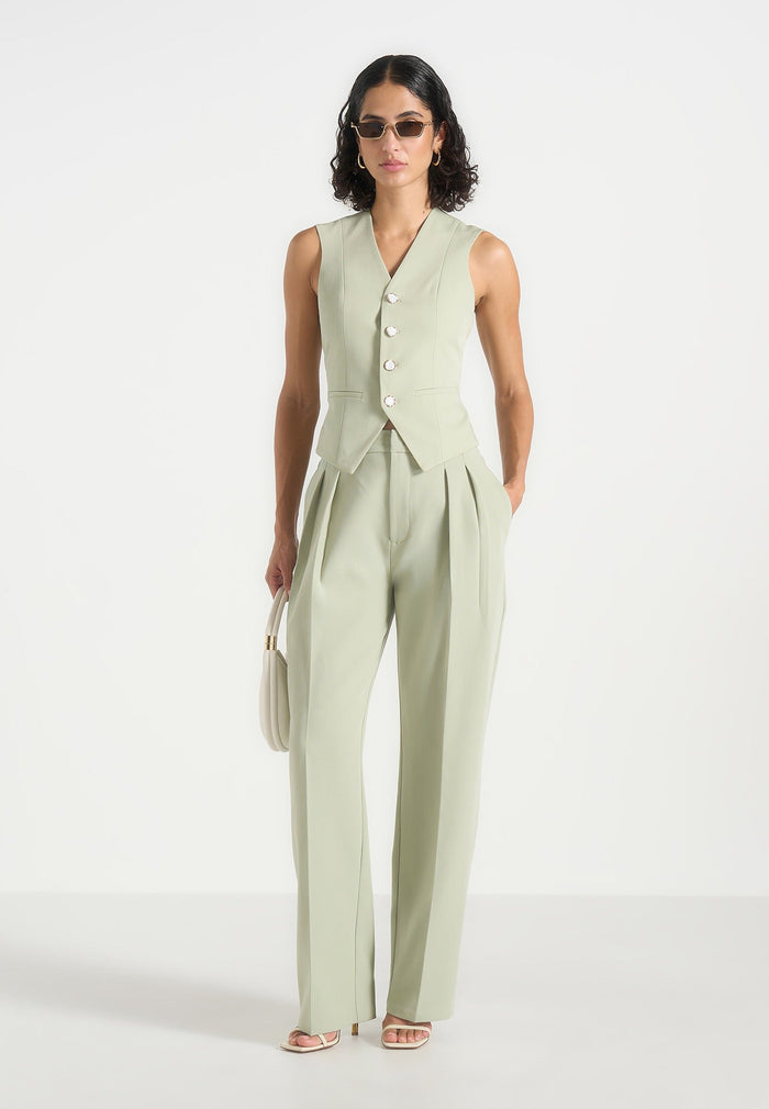 Christine - Tailored Cinched Waistcoat - Sage