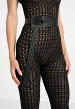 Martine - Pointelle Knit Bardot Jumpsuit with Belt - Black