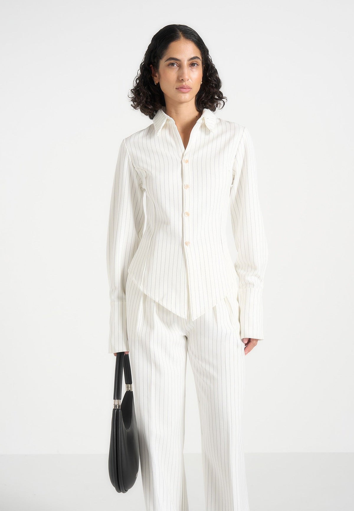 Sonia - Pinstripe Angled Shirt - White