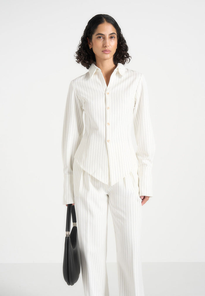Sonia - Pinstripe Angled Shirt - White