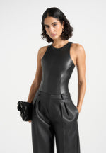 Josie - Leather Racer Neck Bodysuit - Black