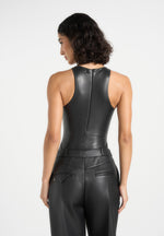 Josie - Leather Racer Neck Bodysuit - Black