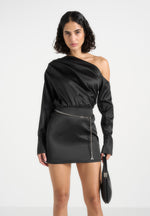 off-shoulder-draped-satin-mini-dress-with-belt-black
