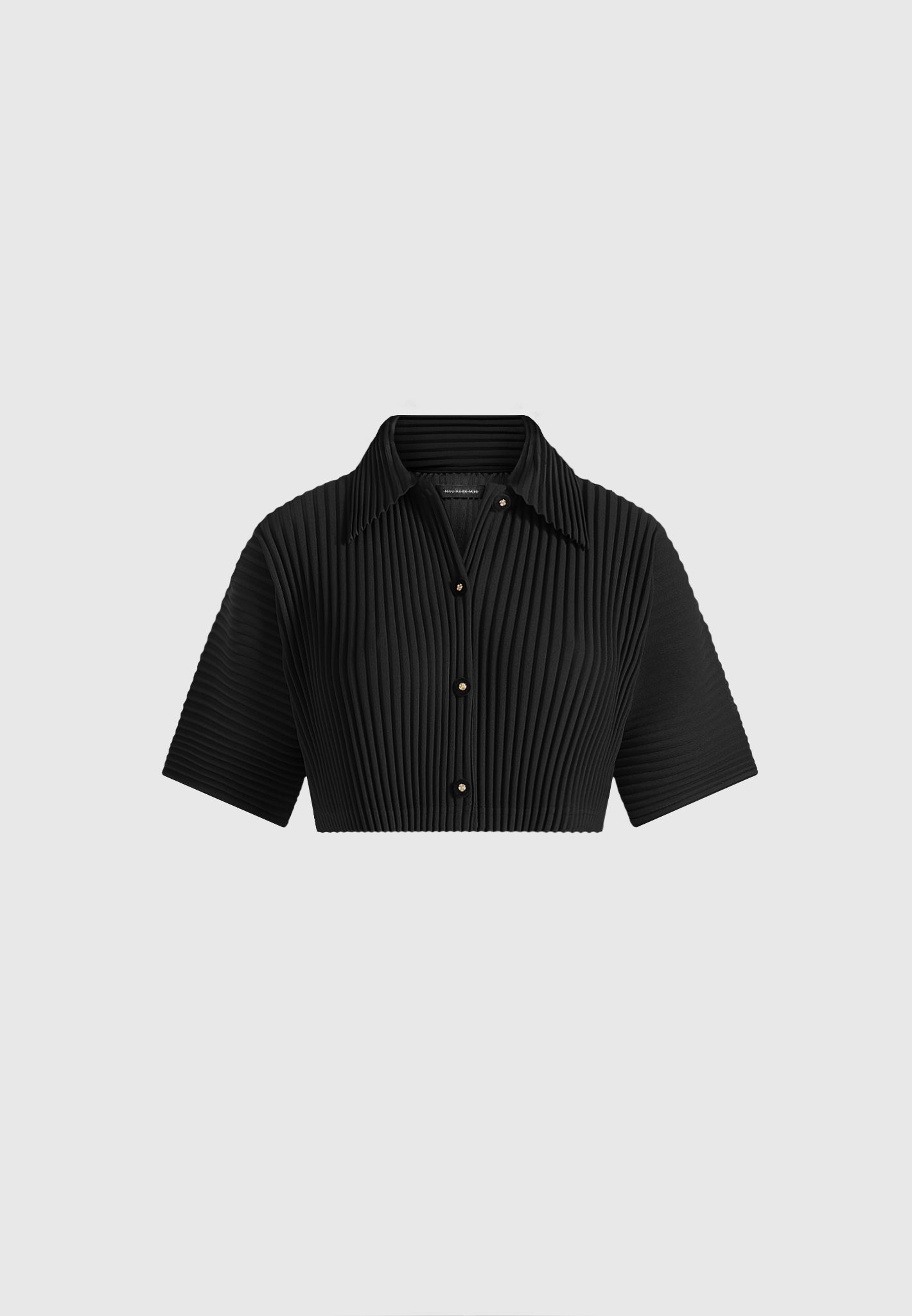 Mona - Cropped Pleated Short-Sleeve Shirt - Black