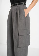 Danielle - Tailored Pleated Cargo Pants - Grey Marl