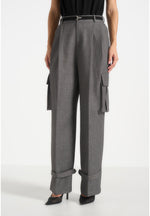 Danielle - Tailored Pleated Cargo Pants - Grey Marl