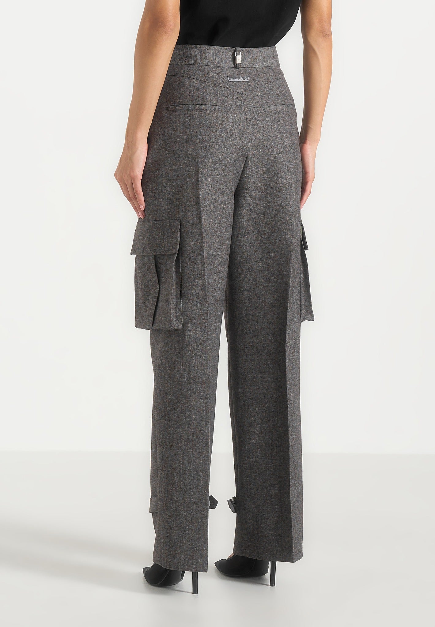Danielle - Tailored Pleated Cargo Pants - Grey Marl