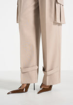 Danielle - Tailored Pleated Cargo Pants - Beige