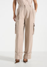 Danielle - Tailored Pleated Cargo Pants - Beige