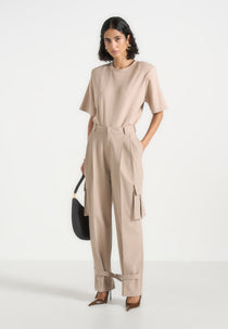 Danielle - Tailored Pleated Cargo Pants - Beige