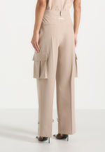 Danielle - Tailored Pleated Cargo Pants - Beige