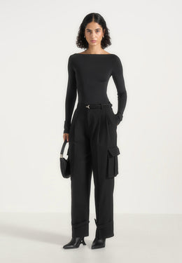 textured-tailored-pleated-cargo-trousers-black