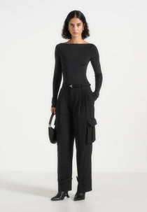 Danielle - Tailored Pleated Cargo Pants - Black