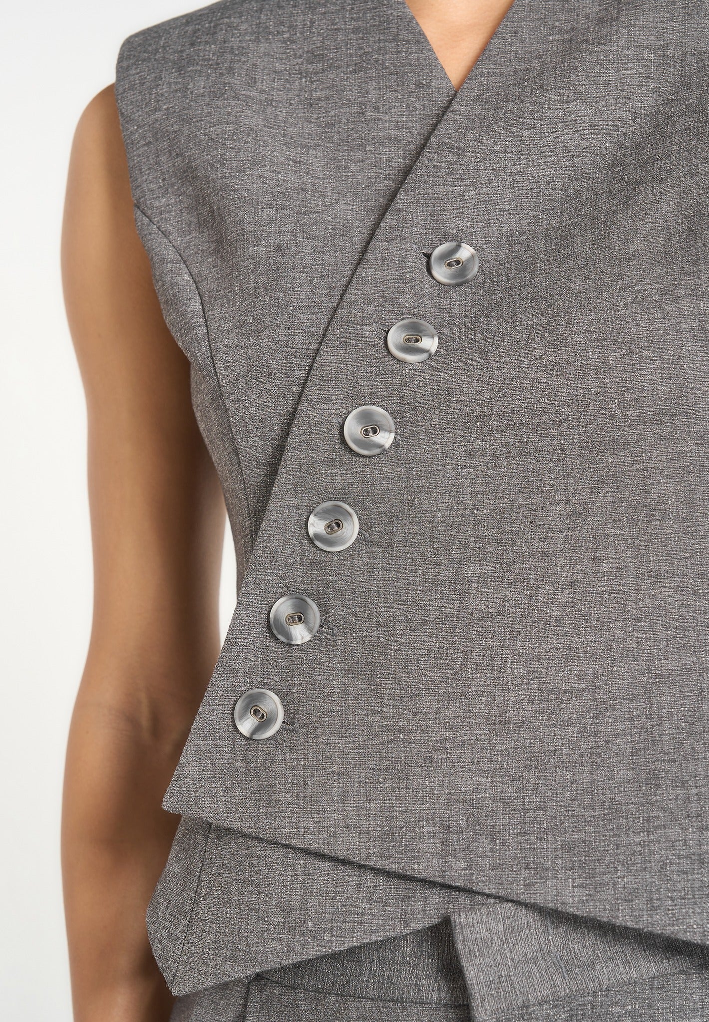 Laurence - Tailored Asym Wrap Waistcoat - Grey Marl