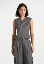 Laurence - Tailored Asym Wrap Waistcoat - Grey Marl