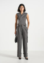 Laurence - Tailored Asym Wrap Waistcoat - Grey Marl