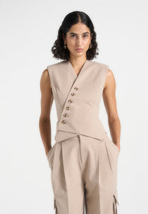 Laurence - Tailored Asym Wrap Waistcoat - Beige