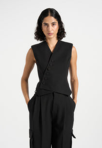 Laurence -  Tailored Asym Wrap Waistcoat - Black