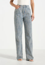 Posie - Distressed High Rise Straight Leg Jeans - Mid Blue