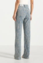 Posie - Distressed High Rise Straight Leg Jeans - Mid Blue
