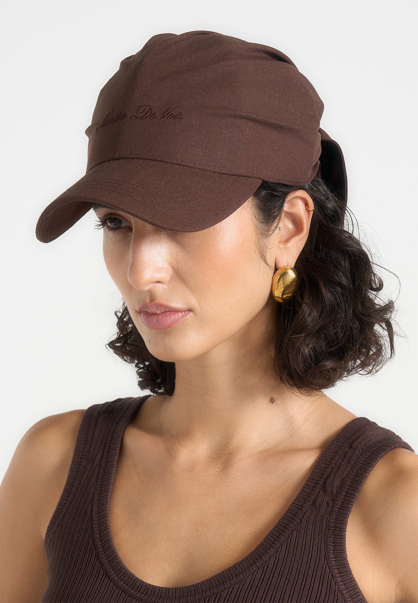 Arianne - Linen Bandana Cap - Brown