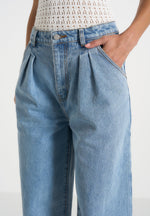 Lucy - Twin Pleat Wide-Leg Denim Jeans - Mid Blue