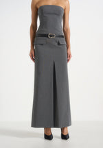Tabitha - Tailored Pinstripe Bandeau Belted Maxi Dress - Grey
