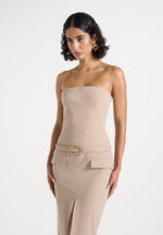 Tabitha - Tailored Bandeau Belted Maxi Dress - Taupe