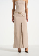 Tabitha - Tailored Bandeau Belted Maxi Dress - Taupe