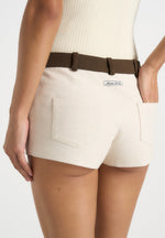 Verity - Contrast Waist Linen Mini Shorts - Natural