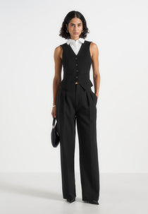 Irene - Collar Detail Cinched Waistcoat - Black/White