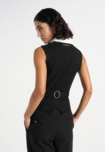 Irene - Collar Detail Cinched Waistcoat - Black/White