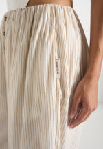 Ivanna - Elasticated Wide Leg Striped Cotton Pants - Cream