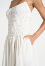Elva - Smocked Waist Cotton Maxi Dress - White