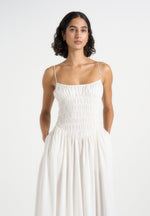 Elva - Smocked Waist Cotton Maxi Dress - White