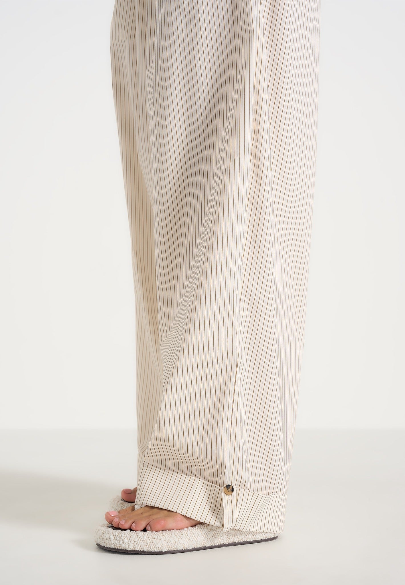 Ivanna - Elasticated Wide Leg Striped Cotton Pants - Cream