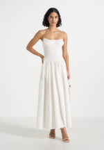 Elva - Smocked Waist Cotton Maxi Dress - White