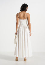 Elva - Smocked Waist Cotton Maxi Dress - White