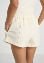 SH002 - Gathered Waist Cotton Shorts - Pale Yellow