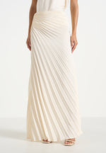 Fiona - Satin Fan Pleat Maxi Skirt - Ivory